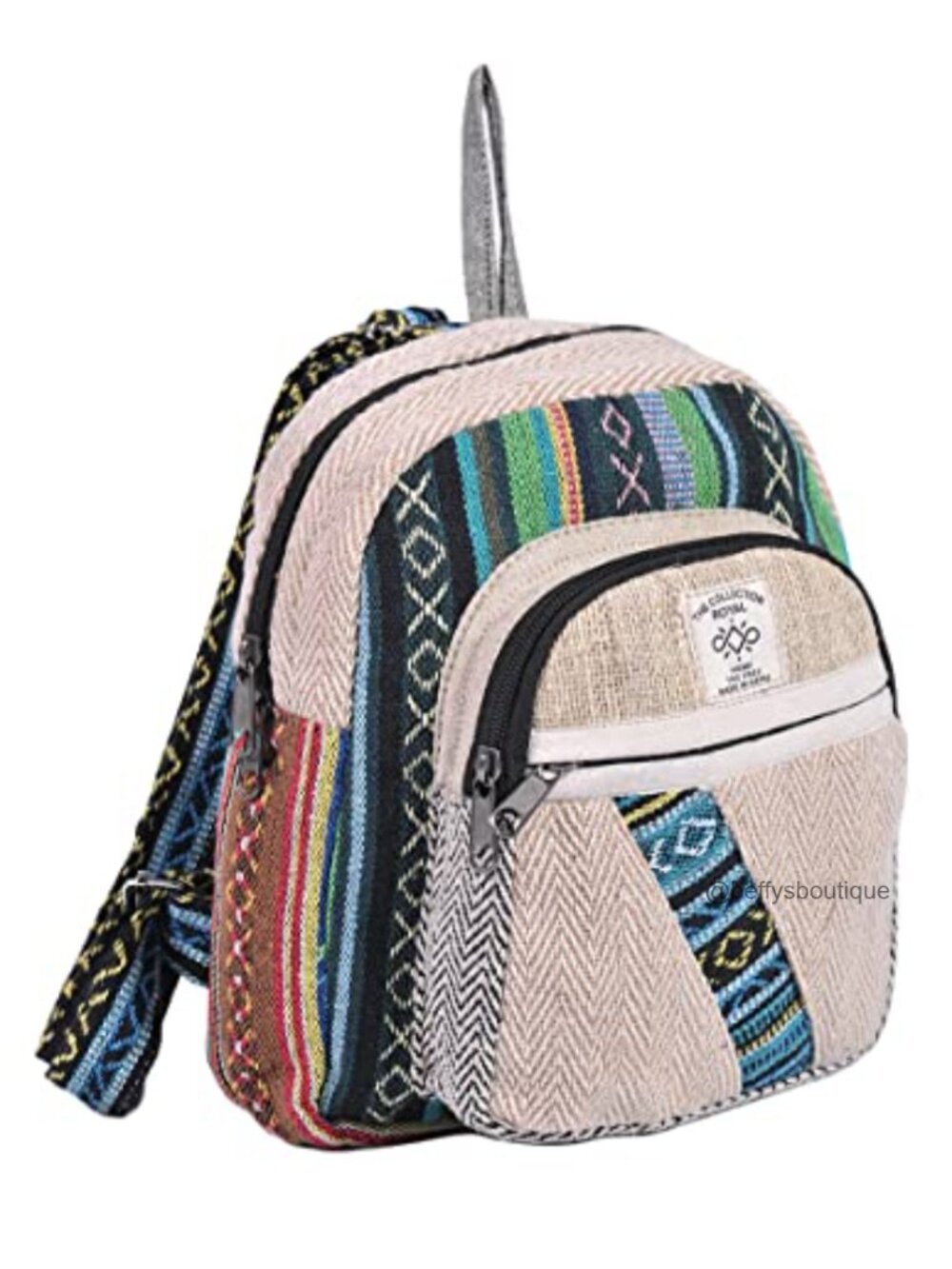 Hemp Cotton Boho Mini Backpack Purse Lightweight Eco Friendly Hippie Daypack